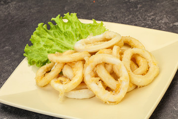 Roasted squid rings with salad