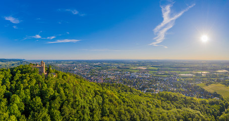 Panoramic aerial view of the German town Bensheim in summer during daytime
