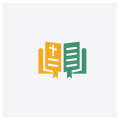 Fototapeta premium Bible concept 2 colored icon. Isolated orange and green Bible vector symbol design. Can be used for web and mobile UI/UX