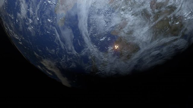 Realistic 3D animation of spaceship in orbit around earth 4K
