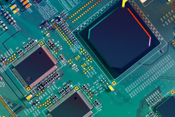 Electronic circuit board close up.