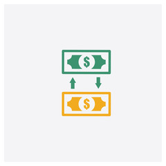 Money transfer concept 2 colored icon. Isolated orange and green Money transfer vector symbol design. Can be used for web and mobile UI/UX