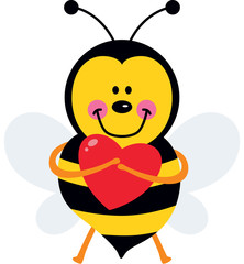 Cute bee holding a red heart

