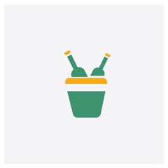 Chapaigne Bottle in Bucket concept 2 colored icon. Isolated orange and green Chapaigne Bottle in Bucket vector symbol design. Can be used for web and mobile UI/UX