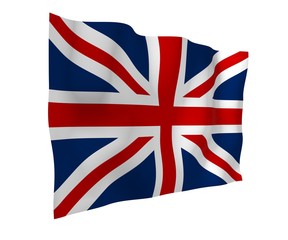 Waving flag of the Great Britain. British flag. United Kingdom of Great Britain and Northern Ireland. State symbol of the UK. 3D illustration