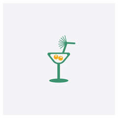Martini Glass with Olive concept 2 colored icon. Isolated orange and green Martini Glass with Olive vector symbol design. Can be used for web and mobile UI/UX