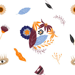 Floral seamless pattern flat vector illustration. Cute repeated pattern for print, t-shirt, design etc. Cartoon style.