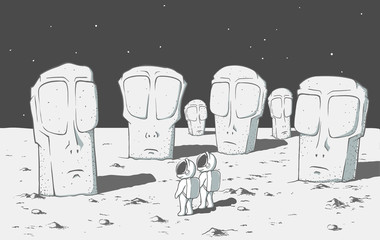 alien stone monolithic statues in space © Galacticus