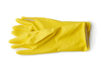 yellow rubber gloves for cleaning washing dishes