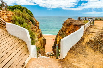 Spectacular walkway on the cliffs by Praia Nova in Porches, Algarve, Portugal