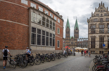 bicycles Bremen Cathedral situated in the market square in center of bremen northern