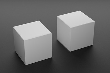 3D rendering of a two square box mock-up on a black paper background