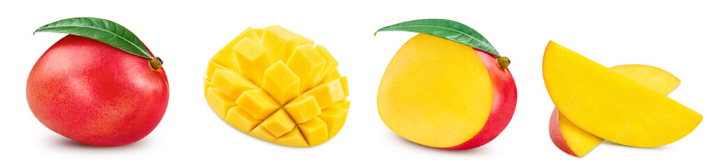 Mango with leaf. Mango collection isolated with clipping path. Full depth of field