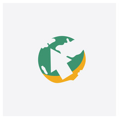Globe with Pointer concept 2 colored icon. Isolated orange and green Globe with Pointer vector symbol design. Can be used for web and mobile UI/UX