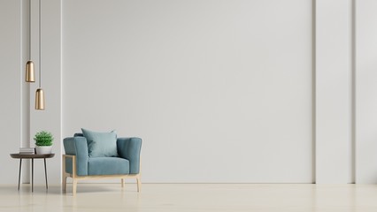 The interior has a armchair on empty white wall background.