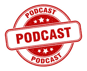 podcast stamp. podcast round grunge sign. label