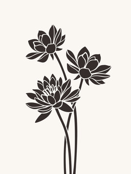 Vector brown silhouettes of lotus flowers.