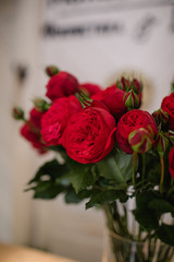 stylish bouquet of brightly scarlet ranunculus