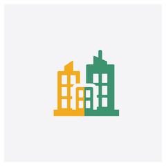 Skyscraper concept 2 colored icon. Isolated orange and green Skyscraper vector symbol design. Can be used for web and mobile UI/UX