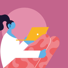 woman with laptop, social media