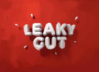 Illustration of the words "Leaky Gut" on plain background.