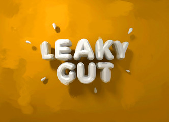 Illustration of the words "Leaky Gut" on plain background.