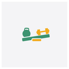 Two Dumbbells concept 2 colored icon. Isolated orange and green Two Dumbbells vector symbol design. Can be used for web and mobile UI/UX