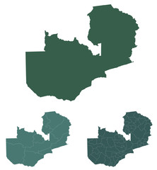 Zambia map outline administrative regions vector template for infographic design. Administrative borders.