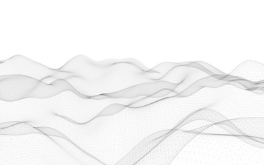 Abstract landscape on a white background. Cyberspace grid. hi tech network. Depth of field. 3d illustration