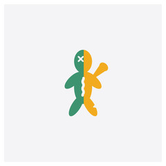 Voodoo doll concept 2 colored icon. Isolated orange and green Voodoo doll vector symbol design. Can be used for web and mobile UI/UX