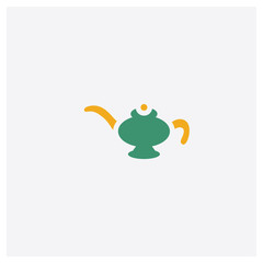 Magic lamp concept 2 colored icon. Isolated orange and green Magic lamp vector symbol design. Can be used for web and mobile UI/UX