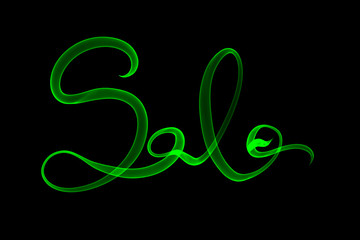 Sale handmade lettering, calligraphy made by green fire or smoke, for prints, posters, web