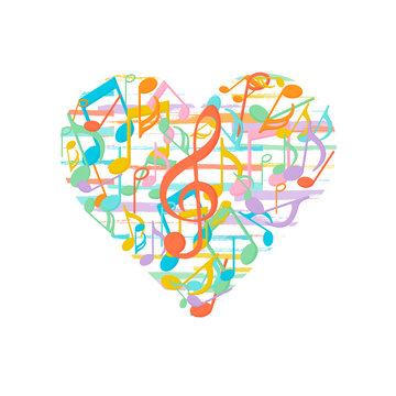 Music notes in a heart shape. Decorative design element. Vector illustration