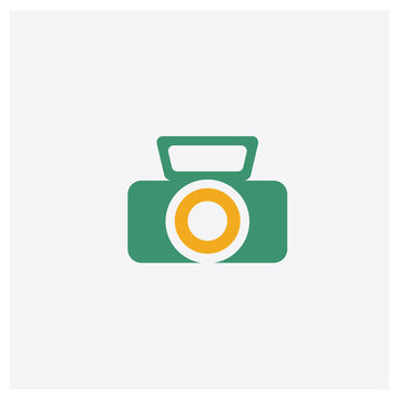 Take a photo concept 2 colored icon. Isolated orange and green Take a photo vector symbol design. Can be used for web and mobile UI/UX