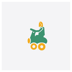 Woman Riding a Motorbike concept 2 colored icon. Isolated orange and green Woman Riding a Motorbike vector symbol design. Can be used for web and mobile UI/UX