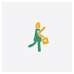 Woman Going To Work concept 2 colored icon. Isolated orange and green Woman Going To Work vector symbol design. Can be used for web and mobile UI/UX