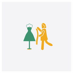 Sewing Woman concept 2 colored icon. Isolated orange and green Sewing Woman vector symbol design. Can be used for web and mobile UI/UX
