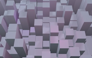 Abstract pink gray elegant cube geometric background. Chaotically advanced rectangular bars. 3D Rendering, 3D illustration