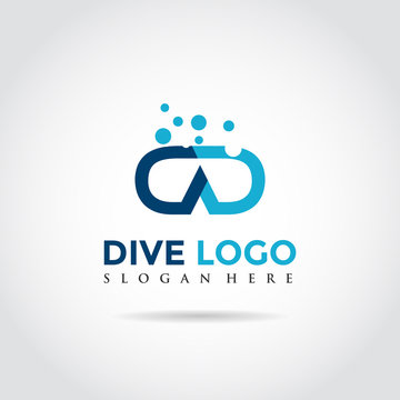 Dive and bubble Logo. DD Letter concept. Vector Illustrator