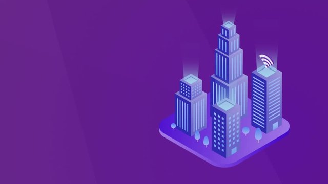 Isometric Smart City Building Animation - Modern flat design - Can be used for background, video presentation, website or Landing page etc.