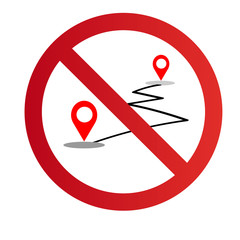 Forbidding round sign: travel to other places during quarantine is prohibited. An outbreak of a coronavirus infection. Vector illustration