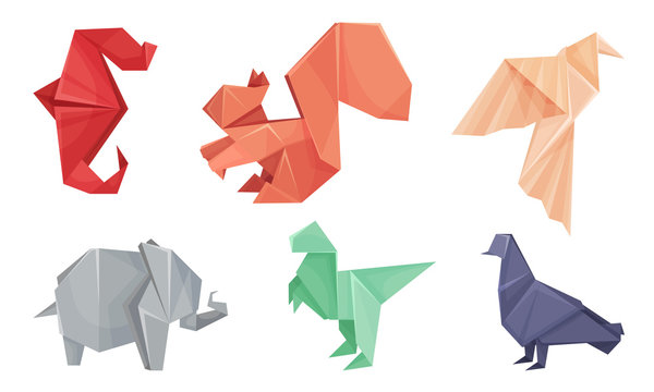 Origami Animals Vector Set. Colorful Art of Paper Folding Stock Vector |  Adobe Stock
