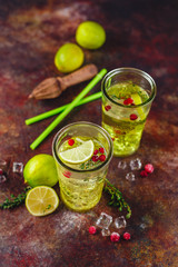 Lime Lemonade with thyme, cranberry and ice.