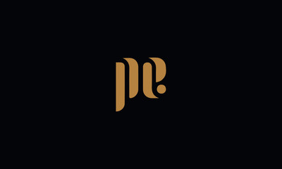 Letter PE with cuts abstract alphabet, font, text, typography, initials design in gold color with black background icon for the logo