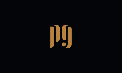 Letter PG with cuts abstract alphabet, font, text, typography, initials design in gold color with black background icon for the logo