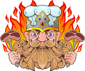 cartoon funny barbecue king, funny illustration, logo