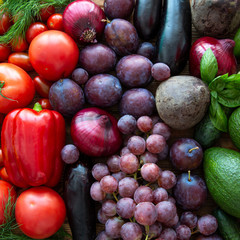 Colorful assortment of fruit and vegetables, healthy natural products.