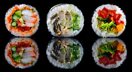 traditional japanese seafood, restaurant menu photo. set of fresh sushi rolls © smspsy