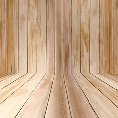 Wood texture background. Perspective wood wall and wood floor in interior room view.