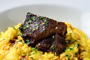 fried beef with yellow rice